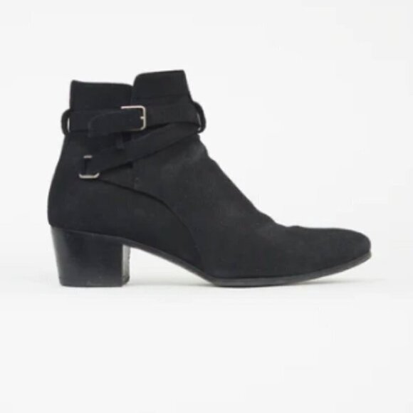 Saint Laurent Black Suede Buckle Strap Ankle Boot - Picture 3 of 14
